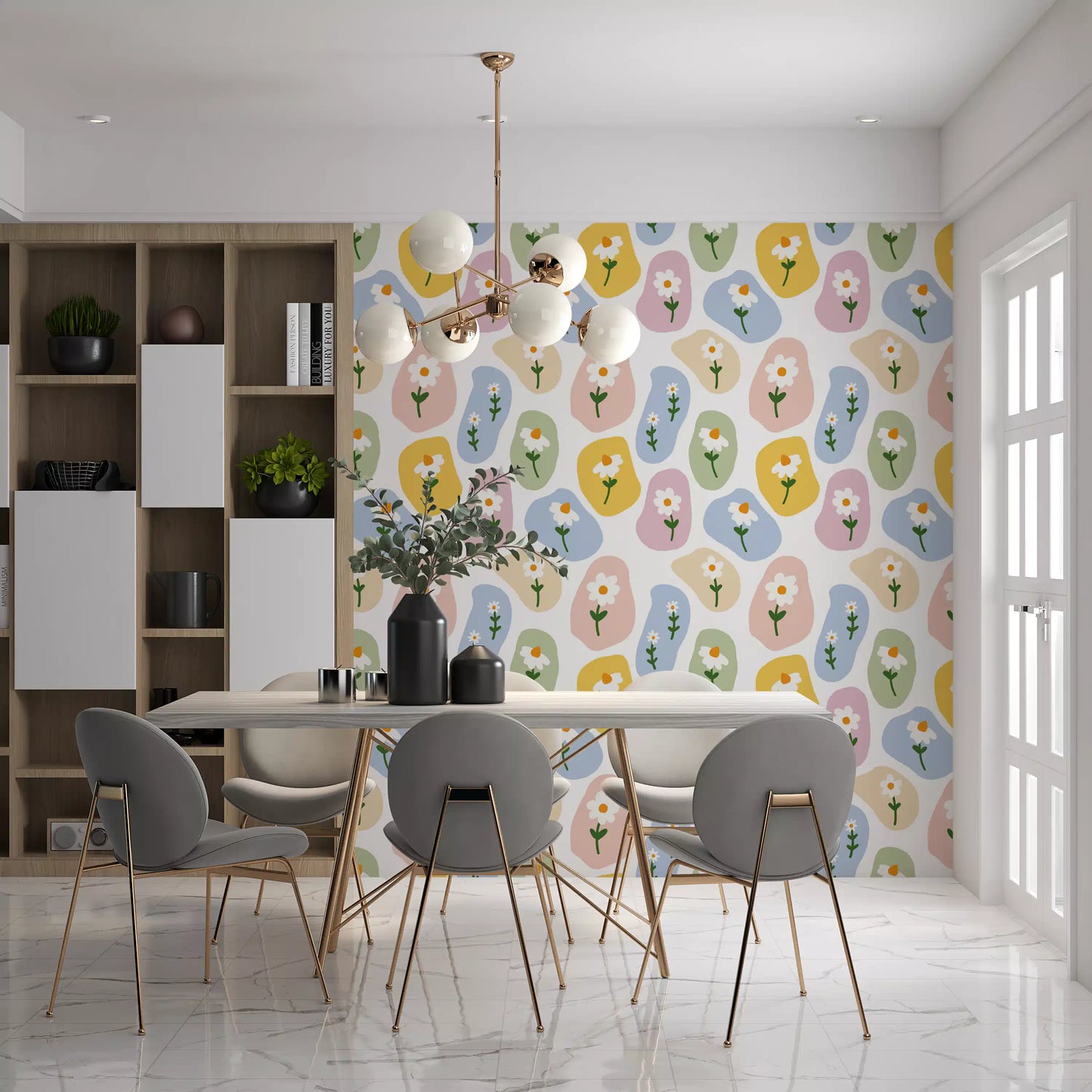 Fresh Pastel Daisy Pebbles Wallpaper featuring simple daisy flower detail