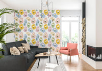 Office Home styled with Pastel Daisy Pebbles Wallpaper in gentle pastel tones