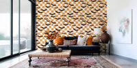 Orange grid Spooky Checkerboard Bats Wallpaper with bold bat shapes