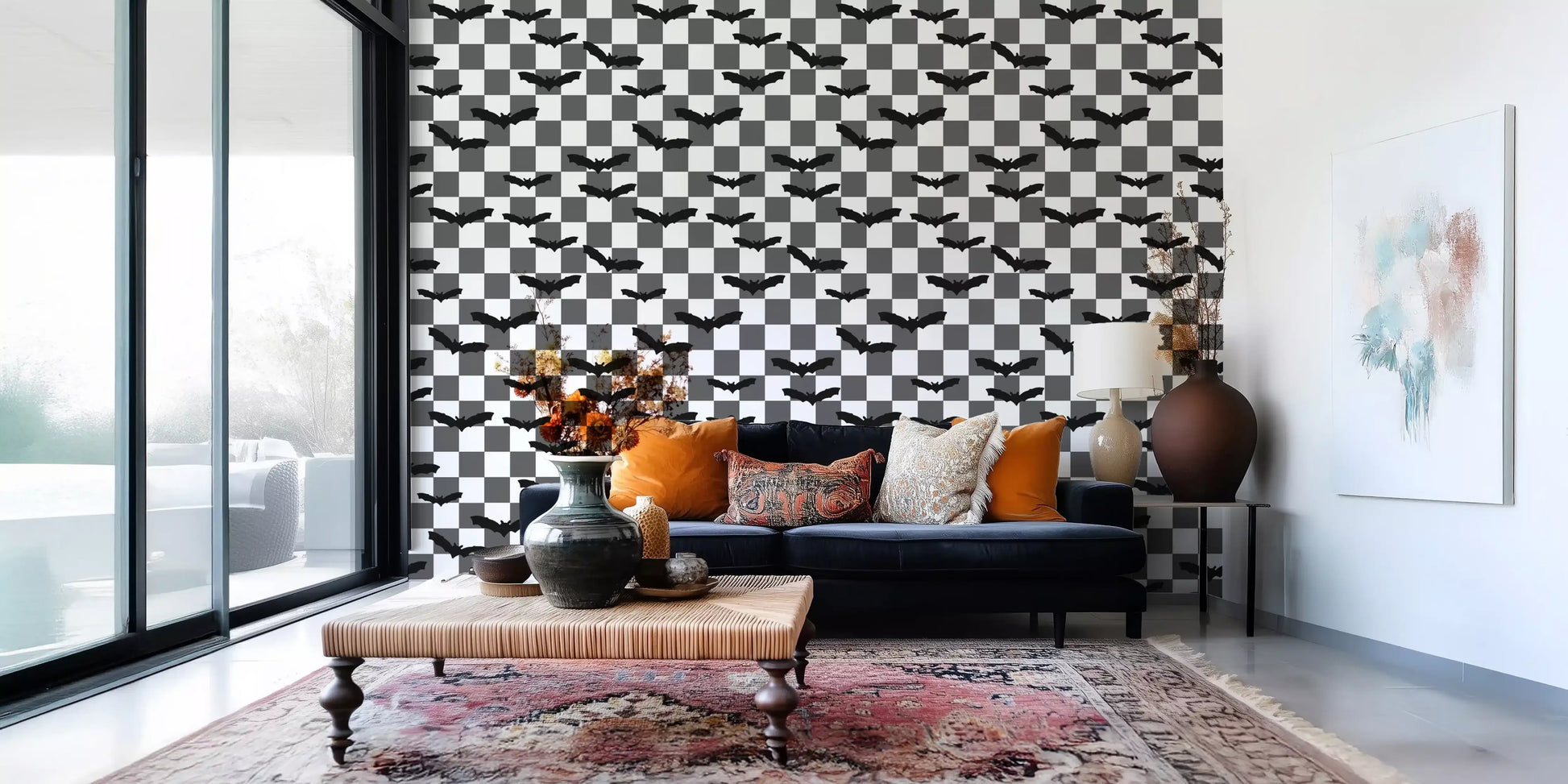 Home feature wall showing ancient forest acorns wallpaper pattern