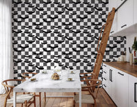 Kitchen wall covered in mushrooms and acorns wallpaper design