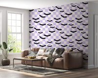 Hallway wall using Bats in Purple Wallpaper with bold black bat shapes