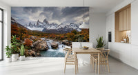 Fitz Roy Autumn River Wall Mural with rocky stream and snow-covered peaks