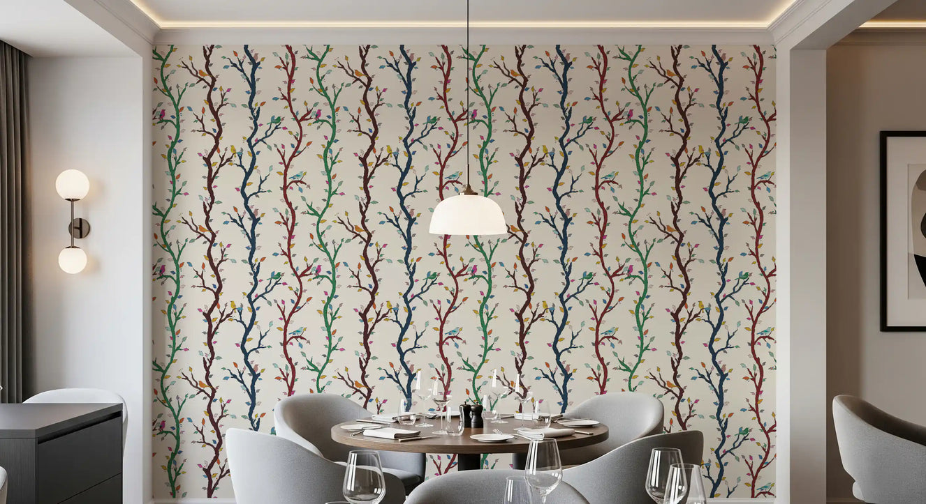 Verspielte Waldzweige mit Vögeln Tapete⁠