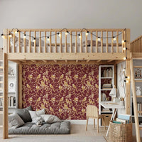 Kids room finished with Burgundy Heritage Wallpaper and soft bird motifs