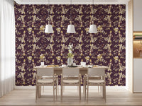 Dining room styled in Plum Blossom Wallpaper with cream botanical details