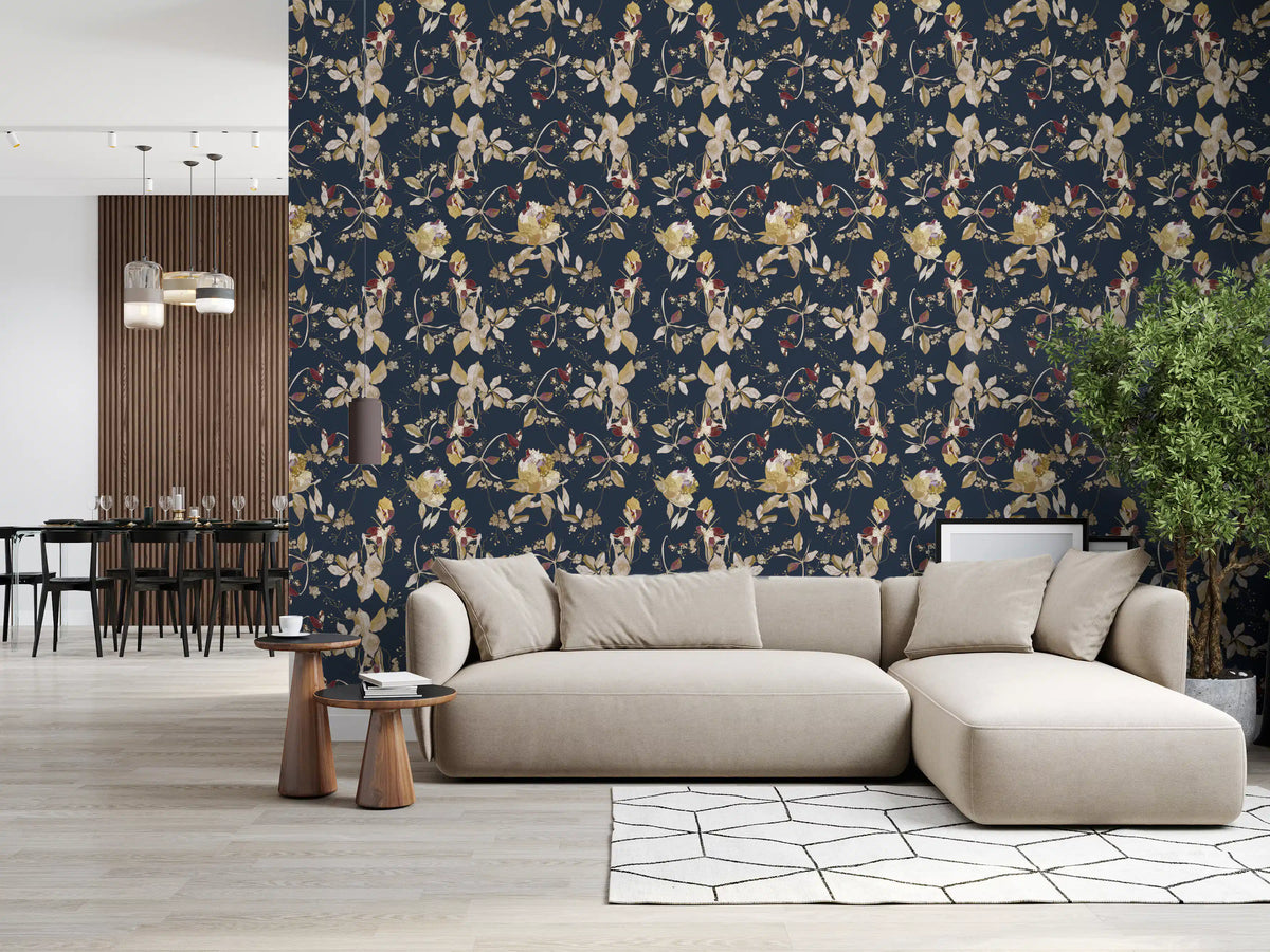 Forest Green Floral Trail Wallpaper - Botanical Pattern