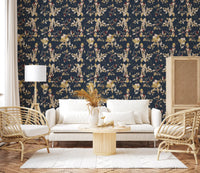 Hallway featuring Forest Green Wallpaper with flowing botanical trails