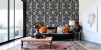 Hallway finished with Forest Green Floral Wallpaper and light blooms