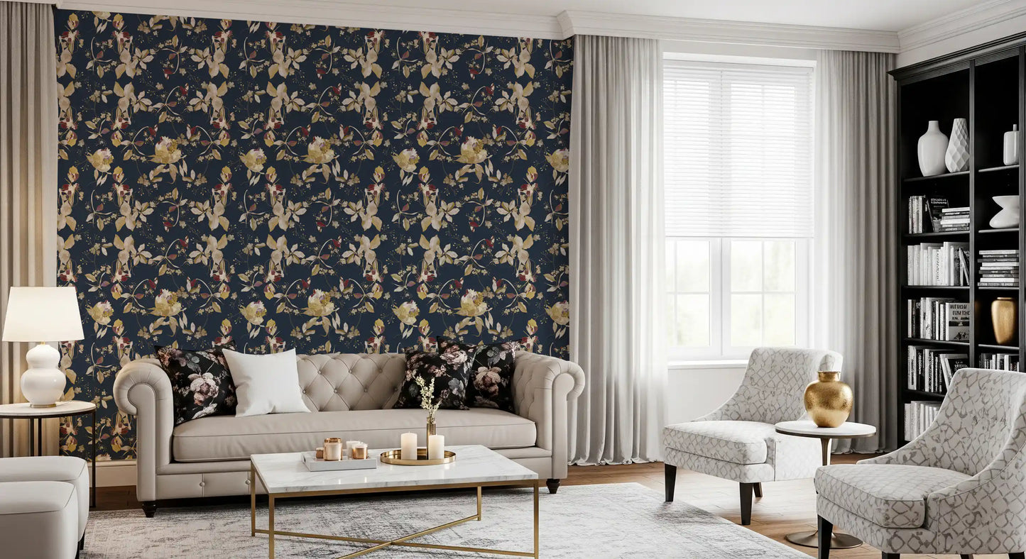 Forest Green Wallpaper showing elegant blossoms and slender branch lines