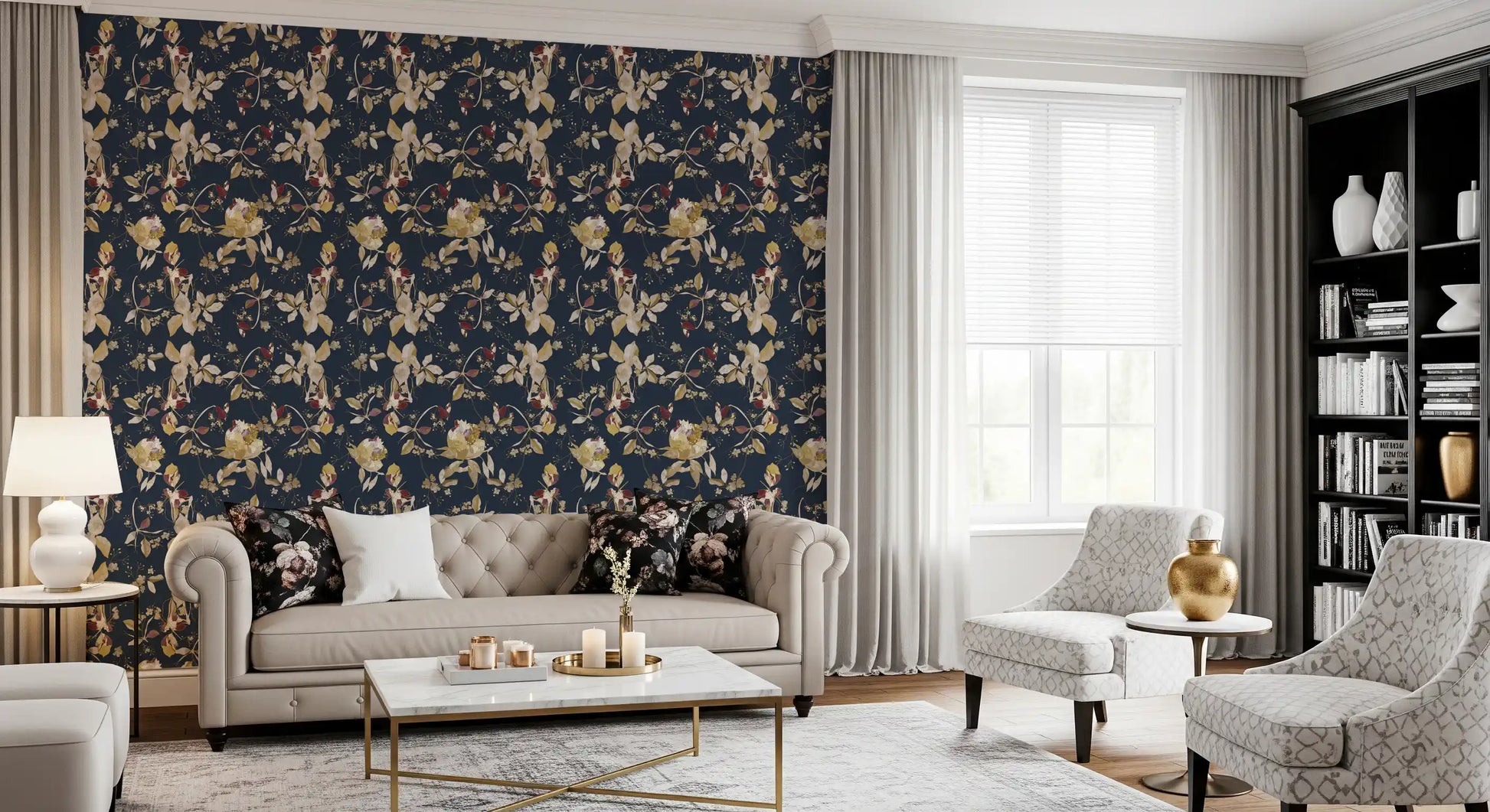 Forest Green Wallpaper showing elegant blossoms and slender branch lines