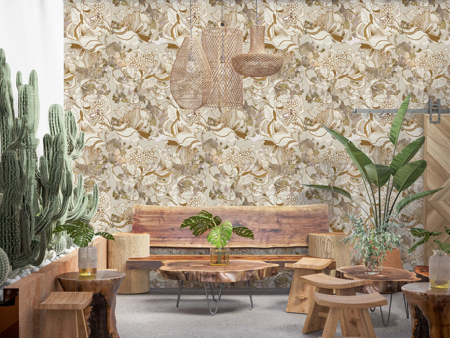 Vintage Creme Blumen Tapete