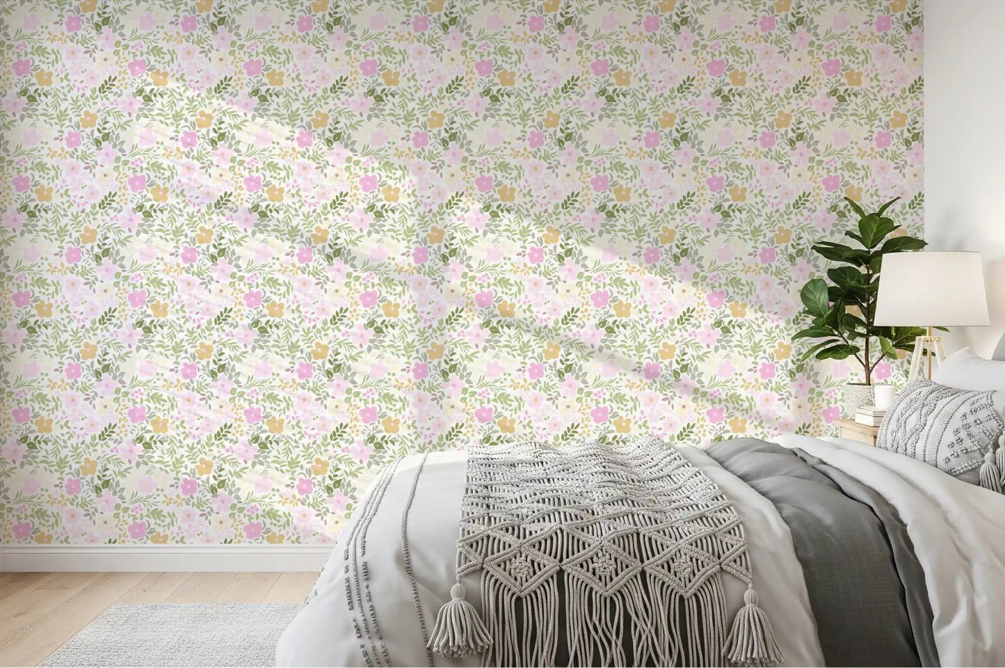 Papel pintado con patrón continuo de flores de floración primaveral en verano