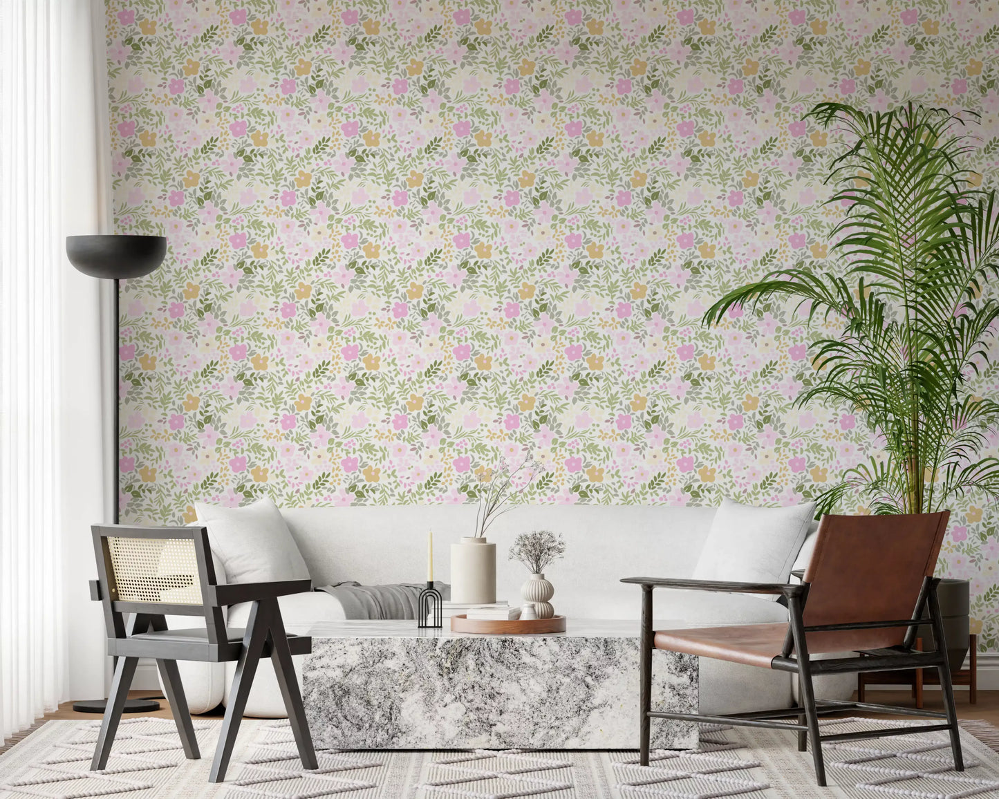 Papel pintado con patrón continuo de flores de floración primaveral en verano