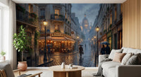Le Moulin de Montmartre café reaches the Living room in Parisian Rain wall mural.
