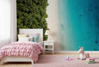 Kids Bedroom wrapped in aerial beach wall mural with palm canopy and aqua sea