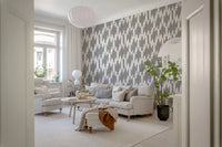 Geometric flow wallpaper featuring elongated teardrop motifs in two tones