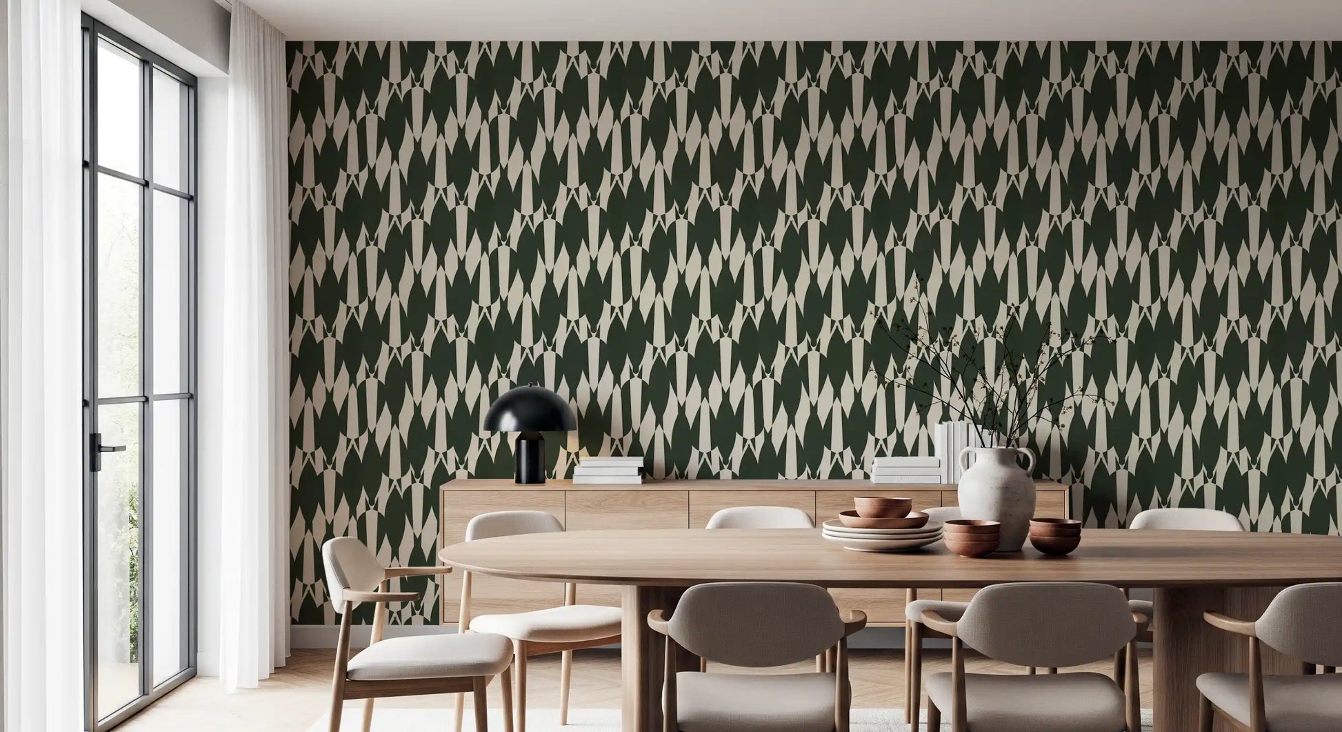 Tall angular crowns lock vertically in formation on the geometric crest wallpaper field