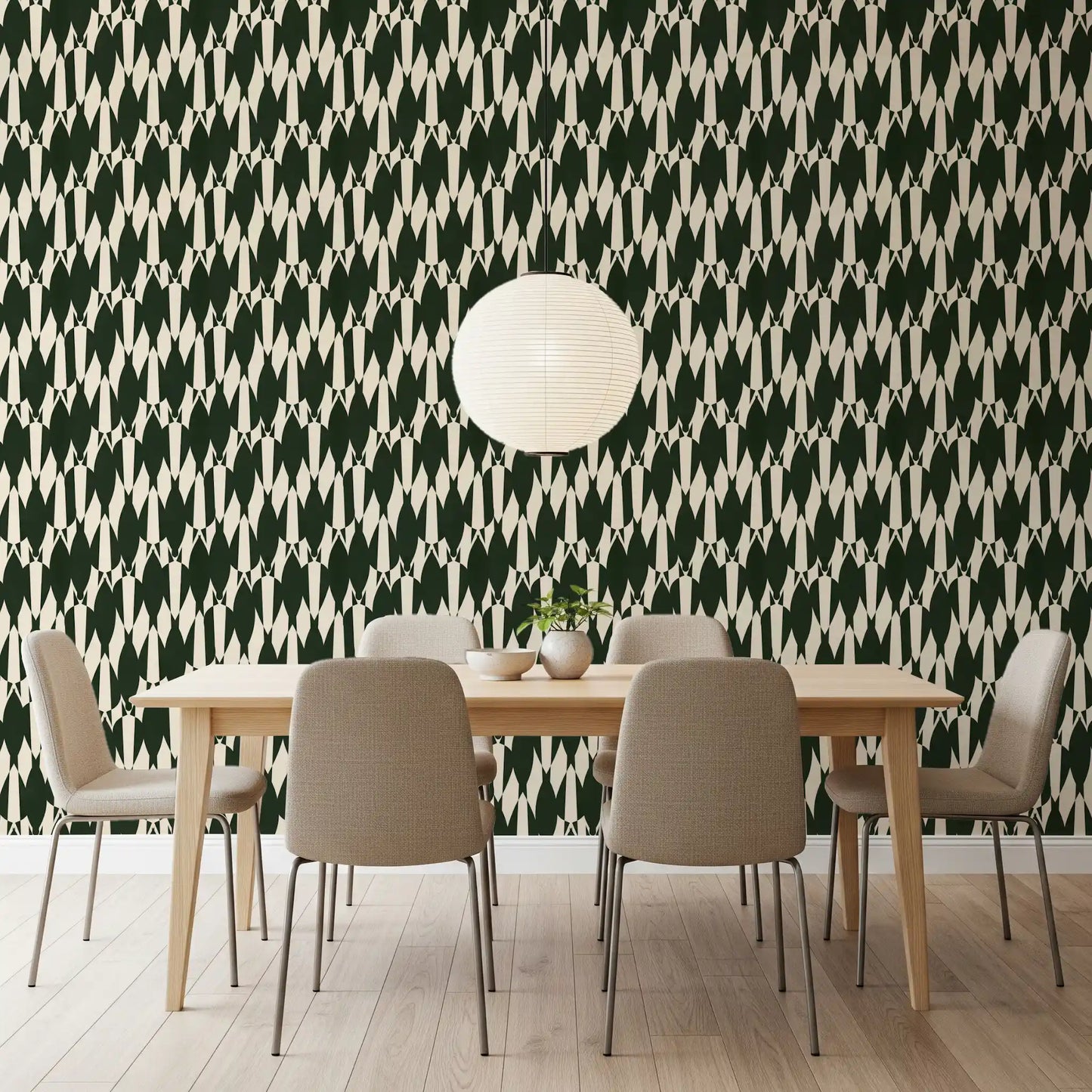Repeating chevron crests build continuous line down the modern geometric wallpaper