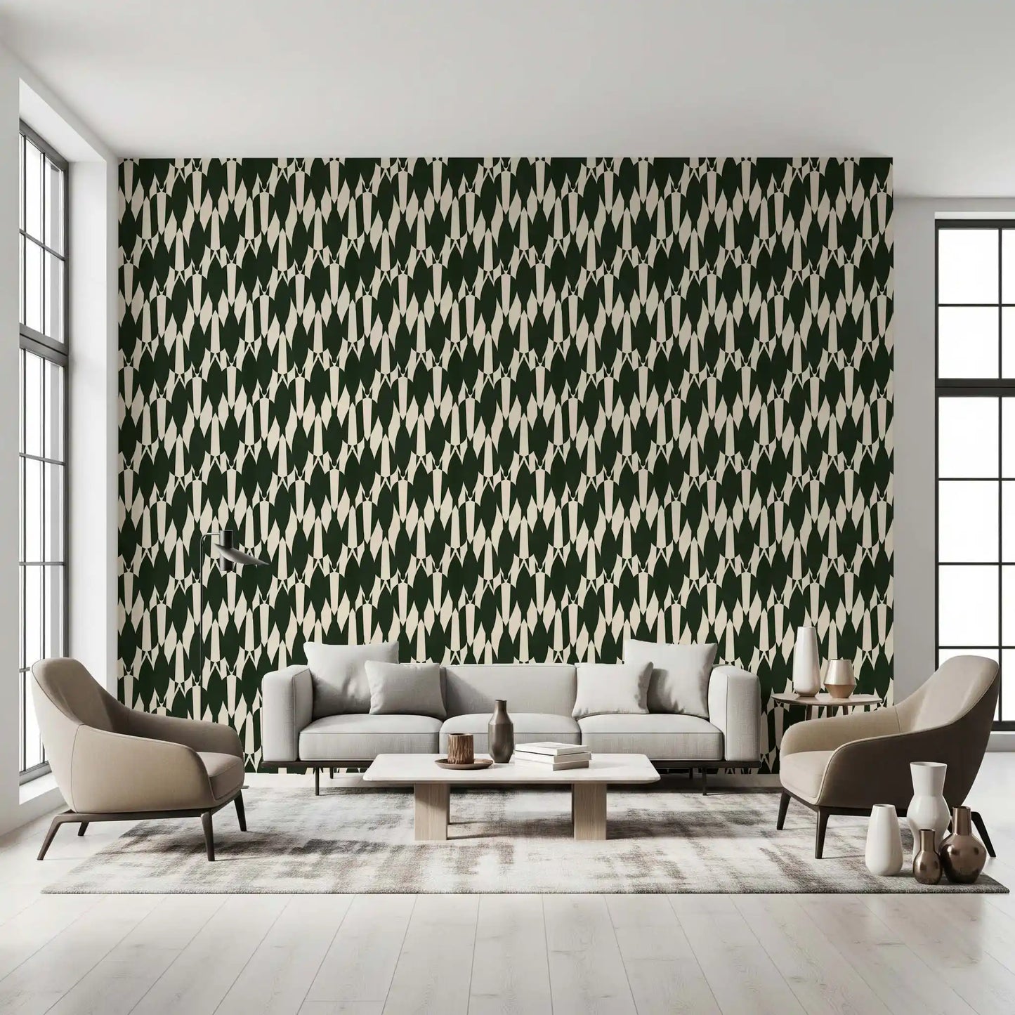chevron forms rise and point across the modern geometric crest wallpaper
