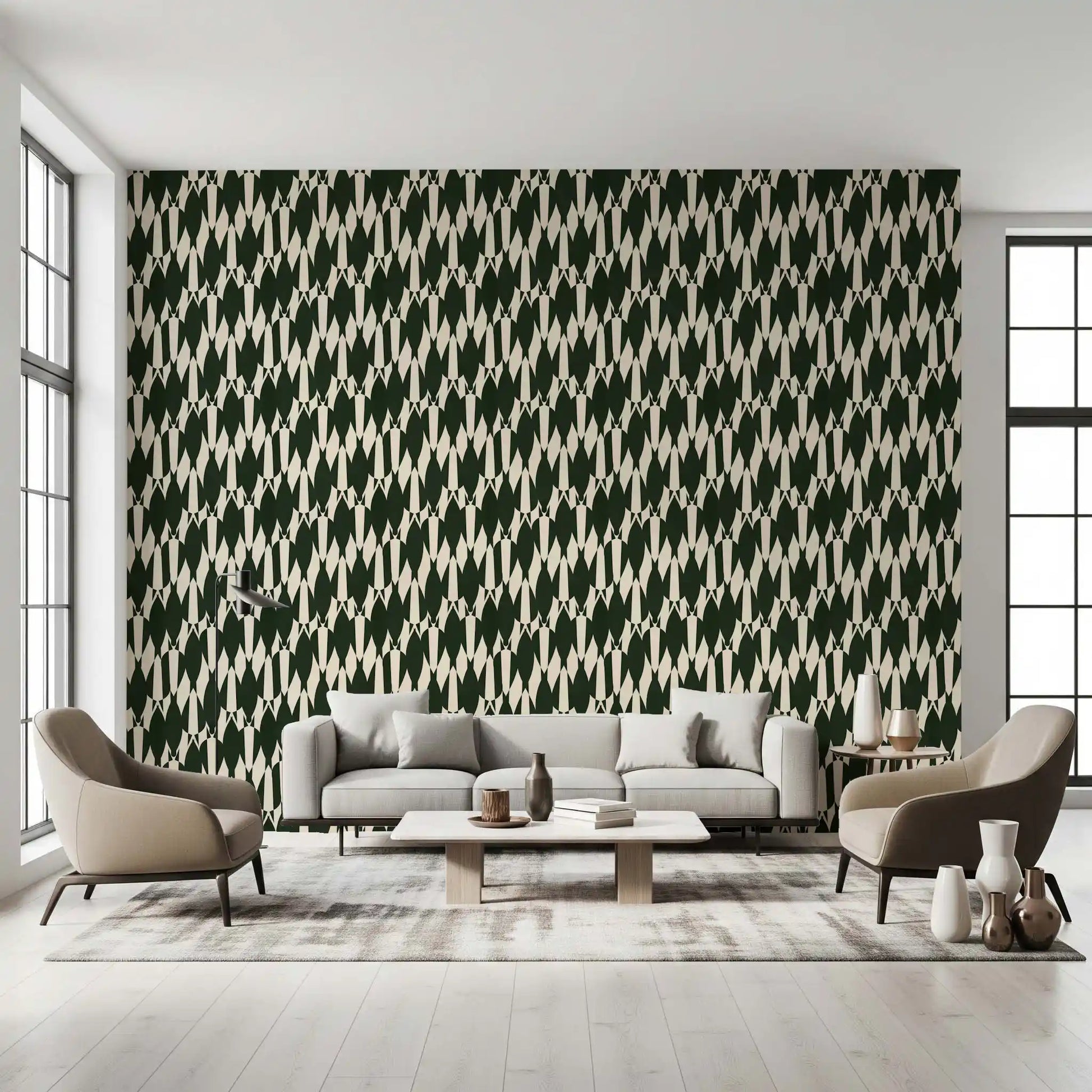 chevron forms rise and point across the modern geometric crest wallpaper
