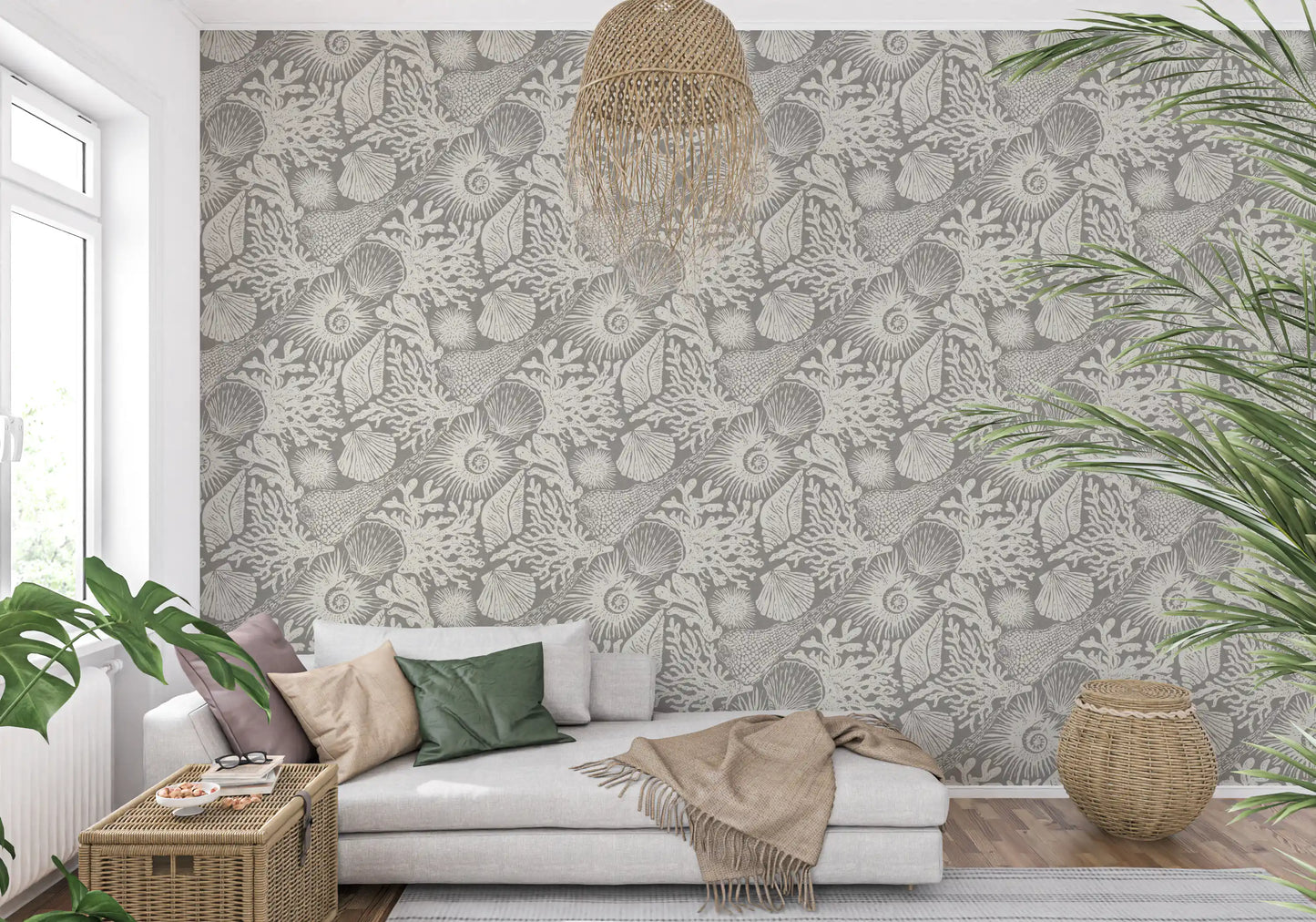 Boho Muschel- & Korallengraue Tapete⁠