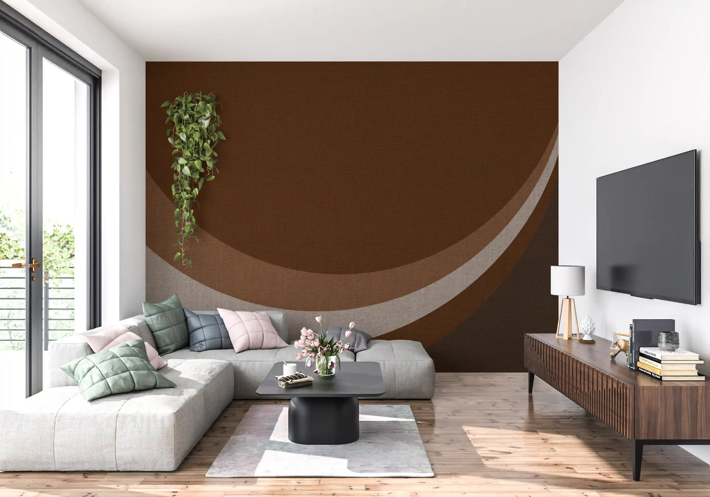 Cocoa Rhythm Waves abstrakti geometrinen seinämaalaus