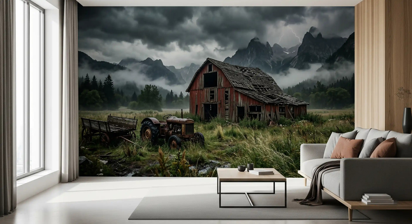Rustic Thunder: Mountain Storm Wall Mural