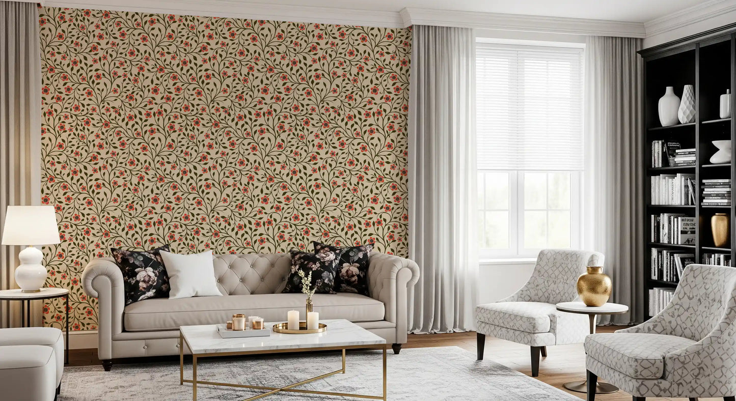 Warme Folk-Blumenranken Tapete