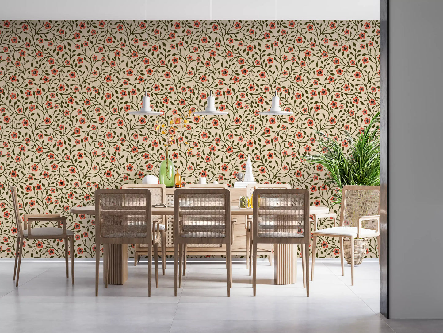 Warme Folk-Blumenranken Tapete