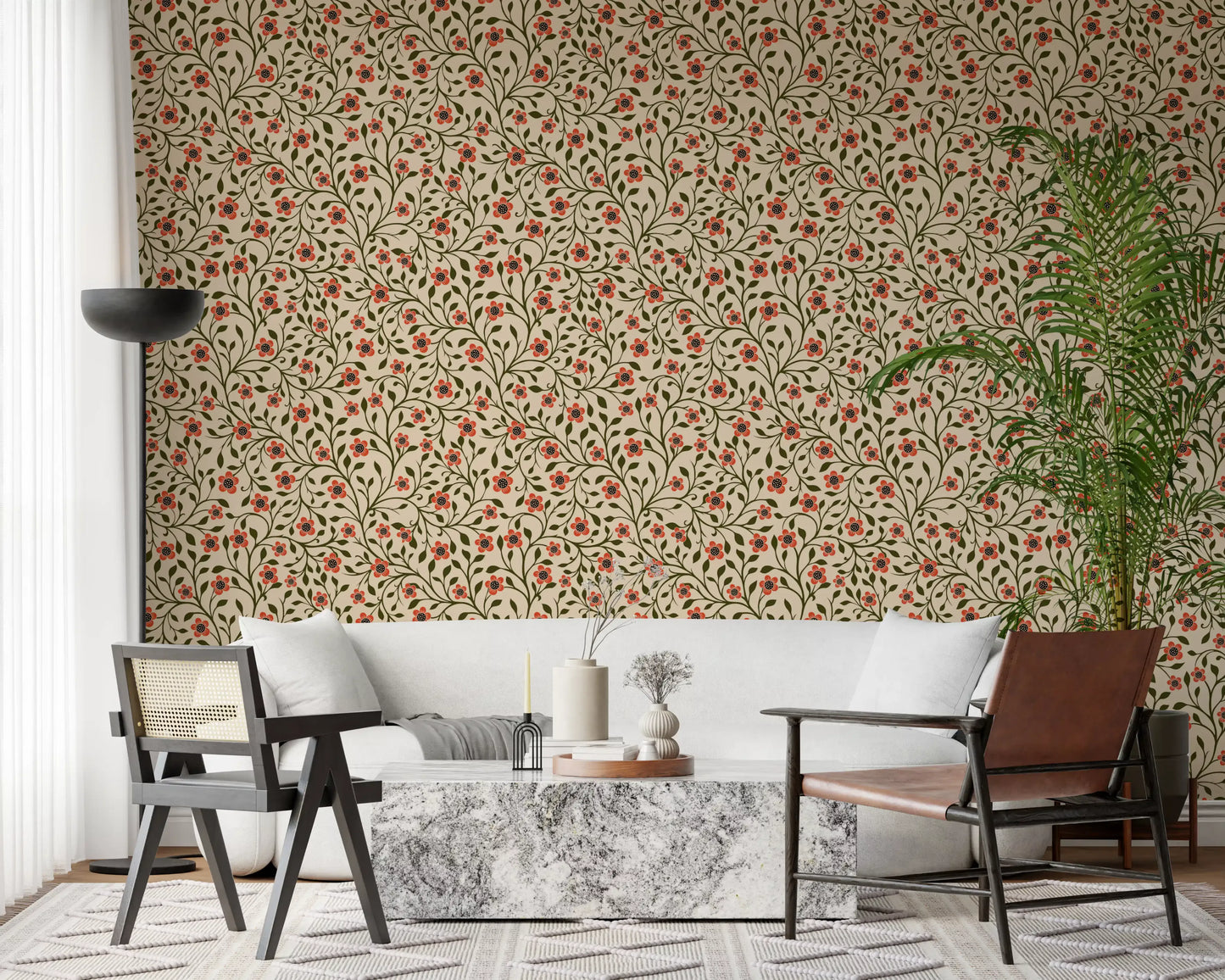 Warme Folk-Blumenranken Tapete