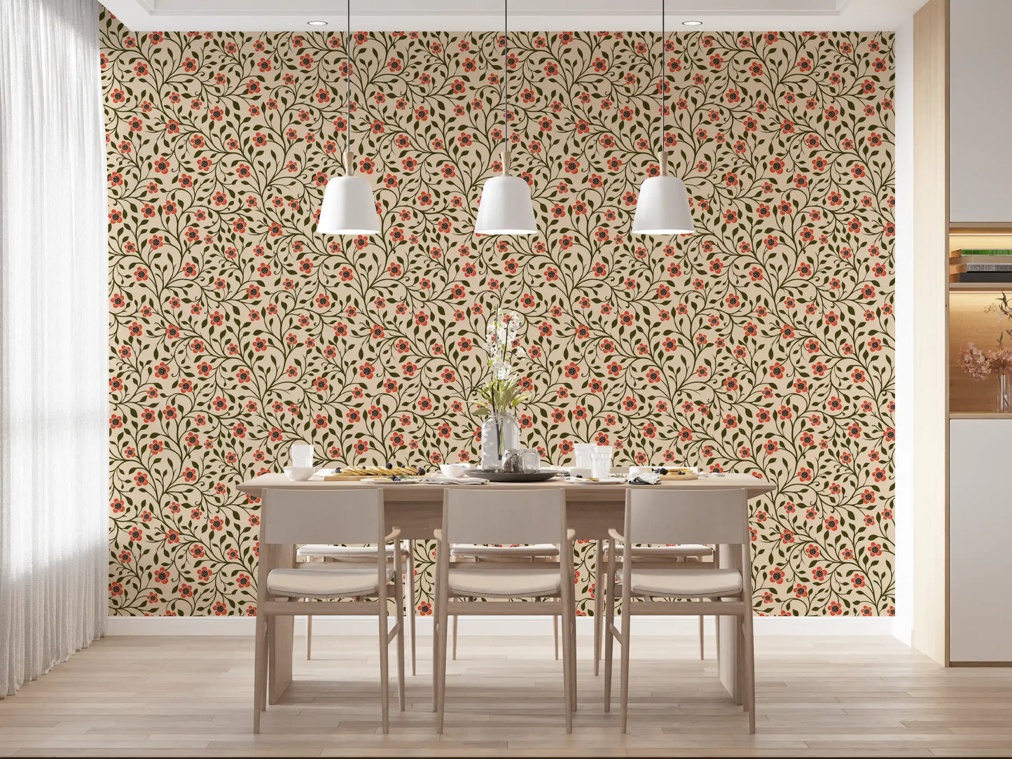 Warme Folk-Blumenranken Tapete