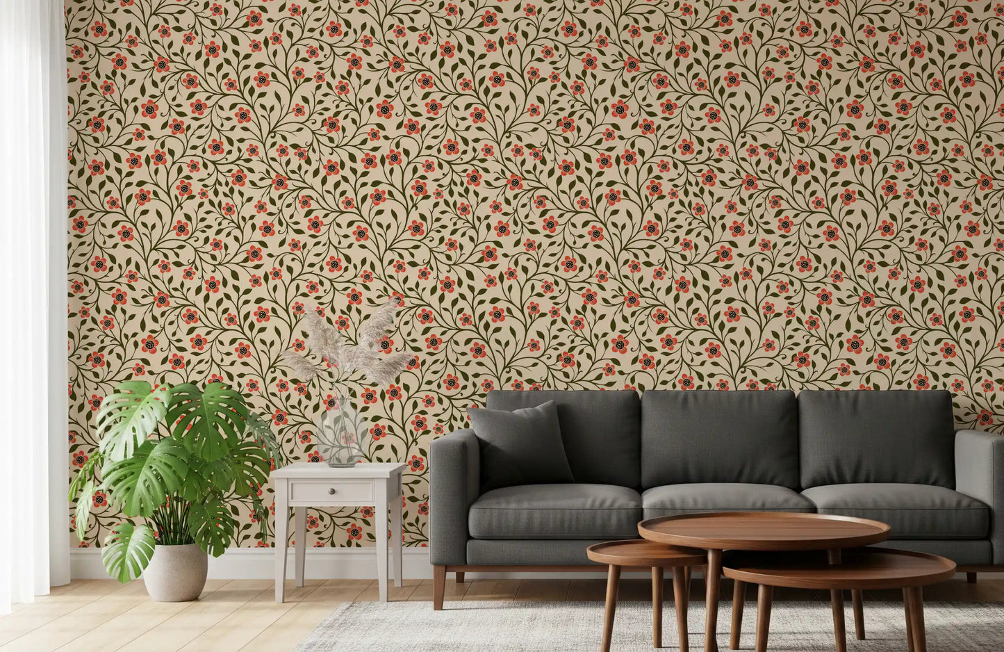 Warme Folk-Blumenranken Tapete