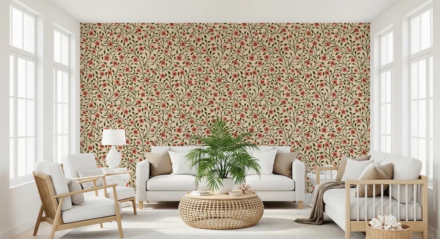 Warme Folk-Blumenranken Tapete