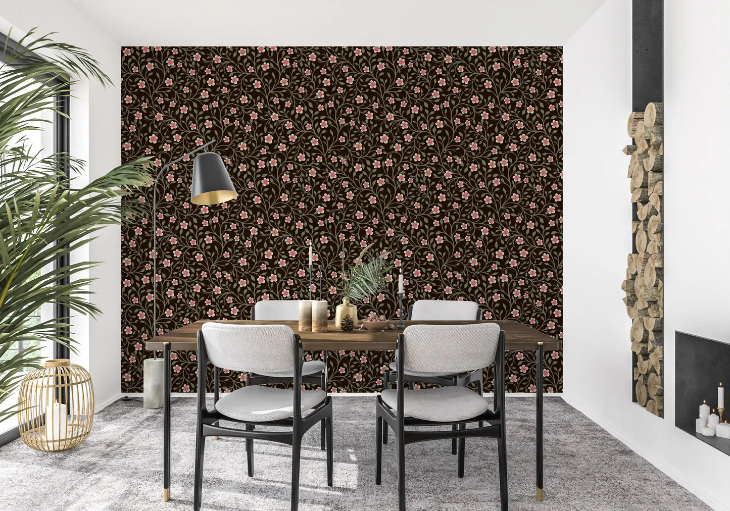 Papier peint Charme Botanique Sombre