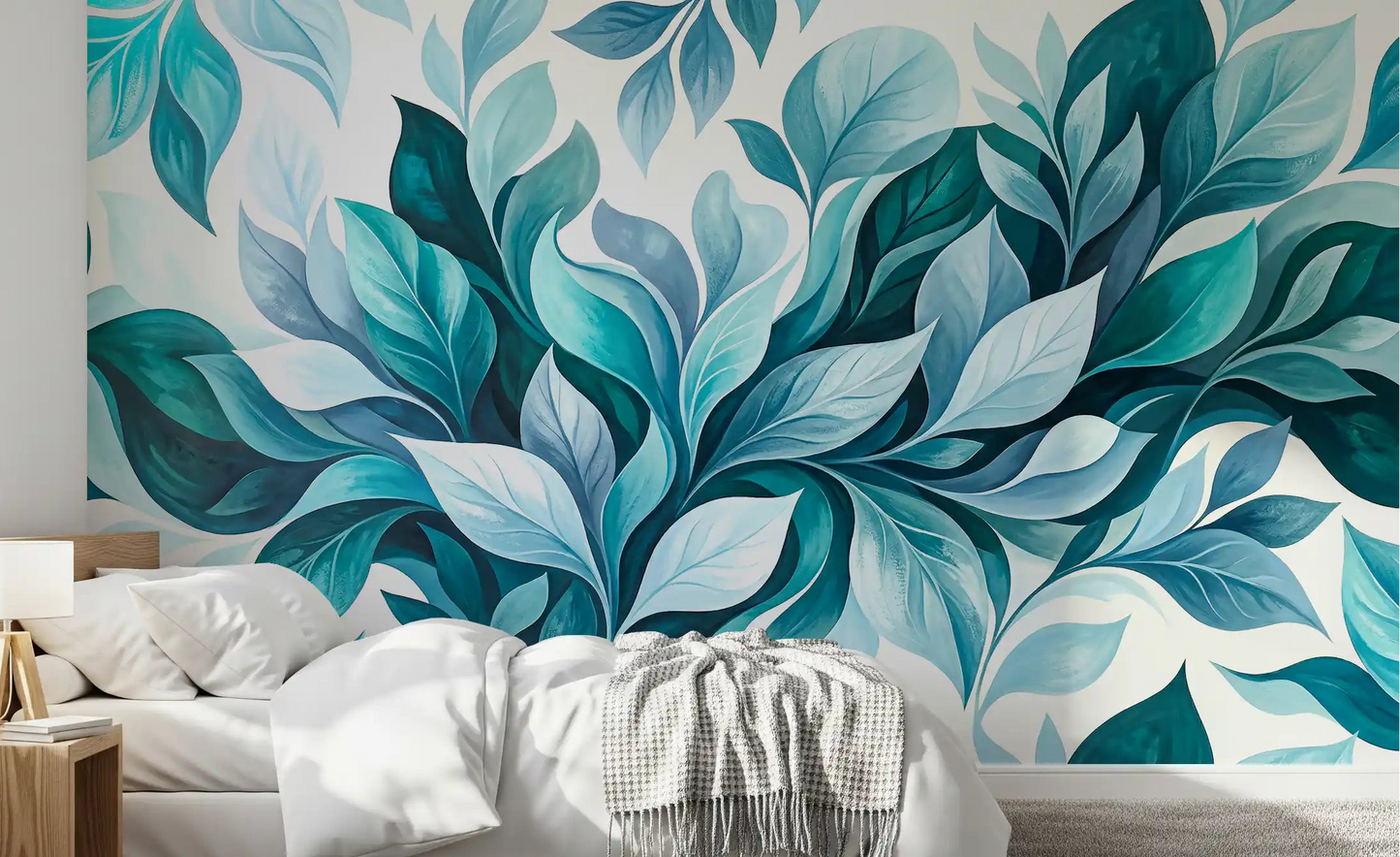 Mural de Pared Flujo de Follaje Verde Azulado