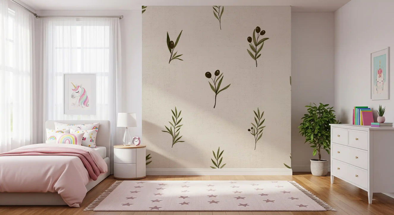 Toskana-Olivenzweige auf Leinwand-Tapete