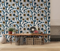 Yellow centers add bright color to this floral Daisies wallpaper.