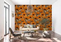 Living room atmosphere improved by this bright poppy wallpaper