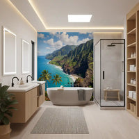 Na Pali Coast: Emerald Cliffs & Azure Sea Wall Mural detailing vivid mountain ridges.