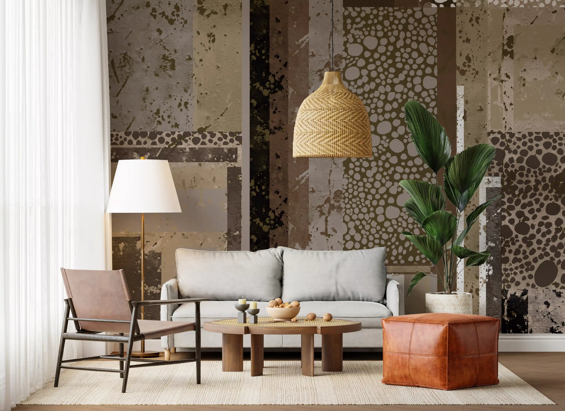 Detailed close-up of the Urban Patina Collage Abstract geometric Wall Mural pattern.