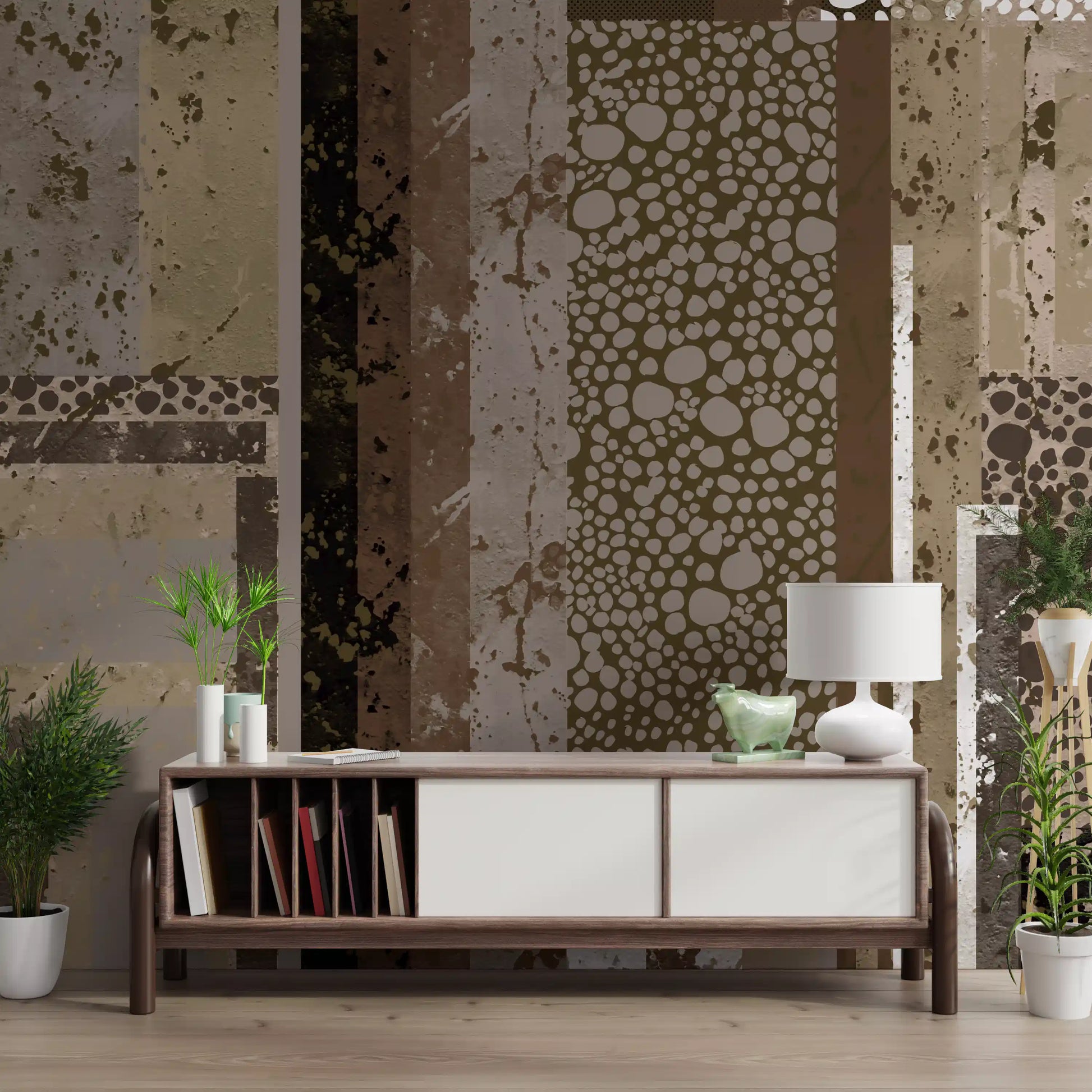 Textured elements featured in the Urban Patina Collage Abstract geometric Wall Mural.