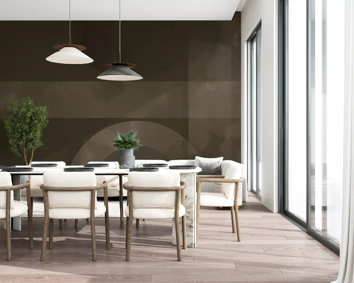 Close up of overlapping circular motifs on the Geometry wall mural.