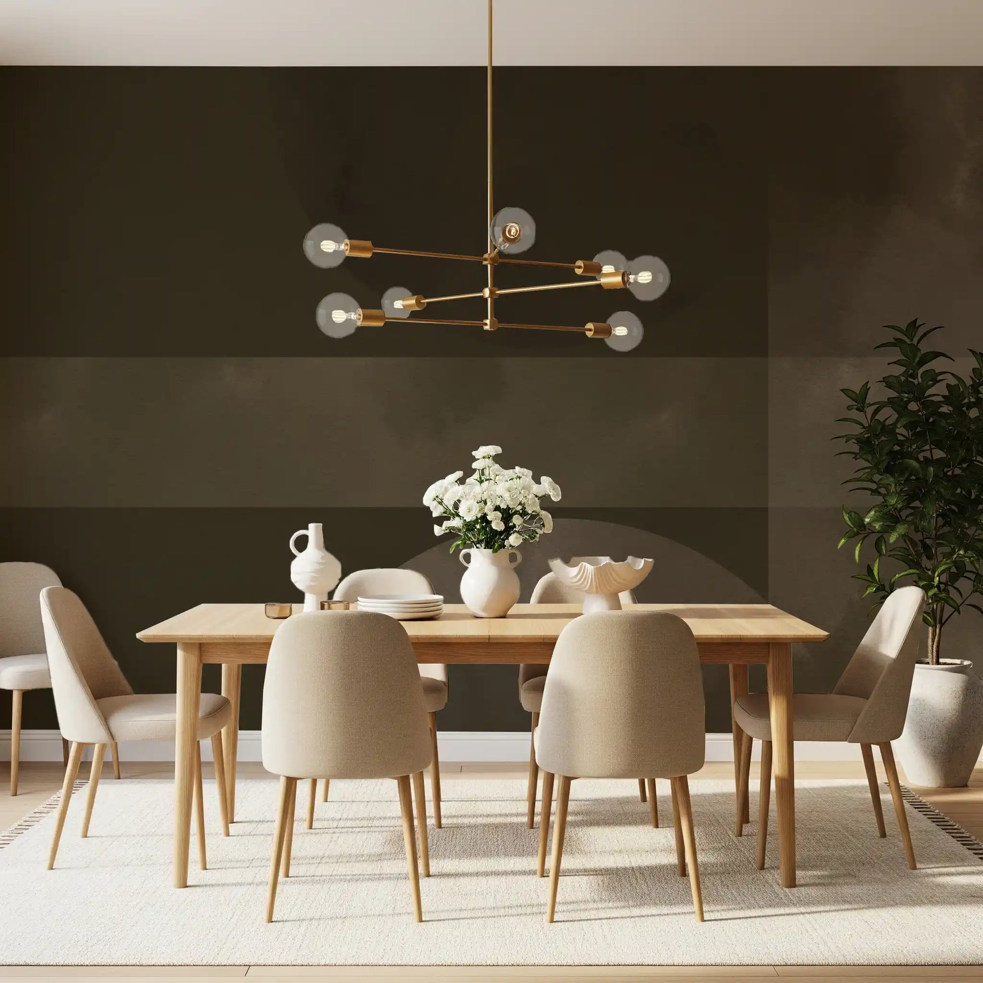 Bright dining room displaying a shapes wall mural.