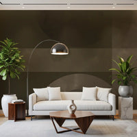 A minimalist living room featuring a brown Geometry wall mural.