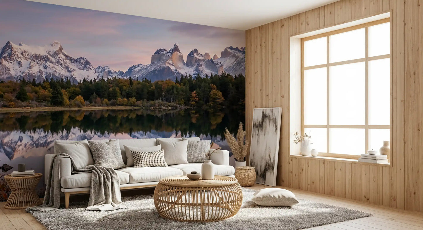 Mural de Pared Reflejo de Montaña Cielo Rosa