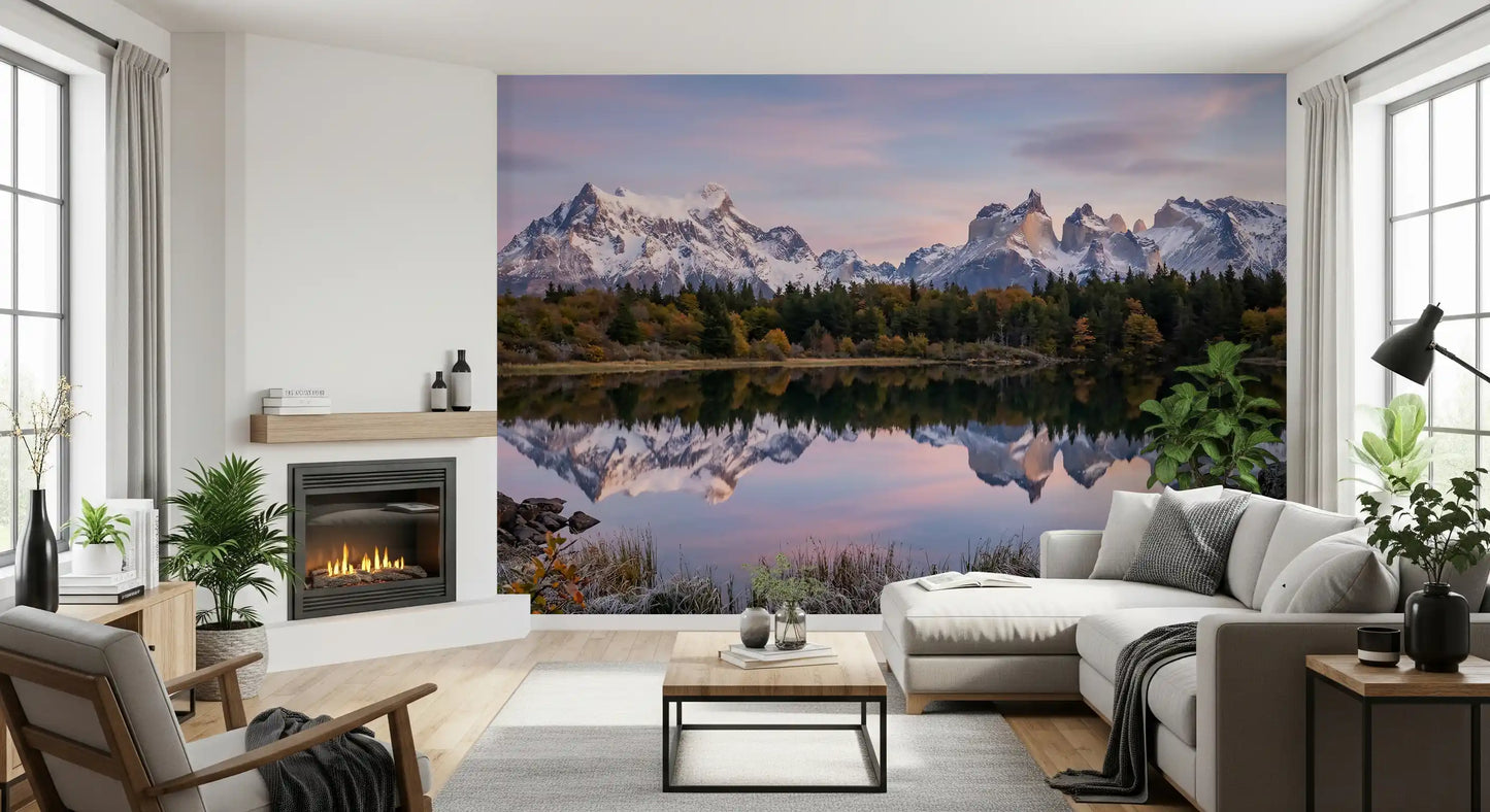 Mural de Pared Reflejo de Montaña Cielo Rosa