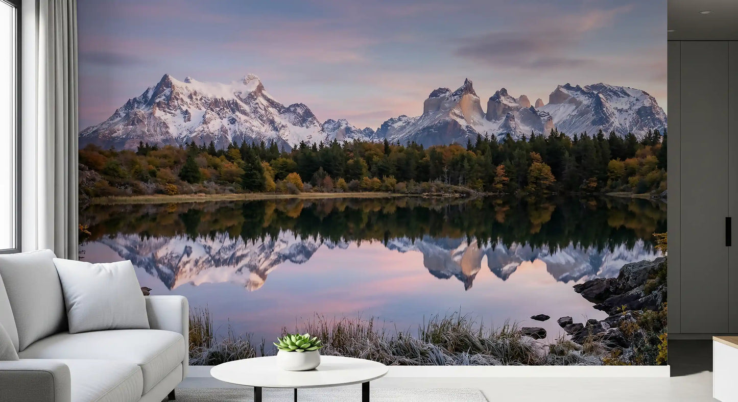 Mural de Pared Reflejo de Montaña Cielo Rosa