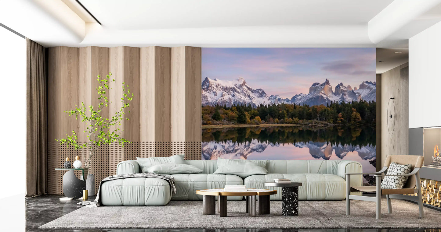 Mural de Pared Reflejo de Montaña Cielo Rosa