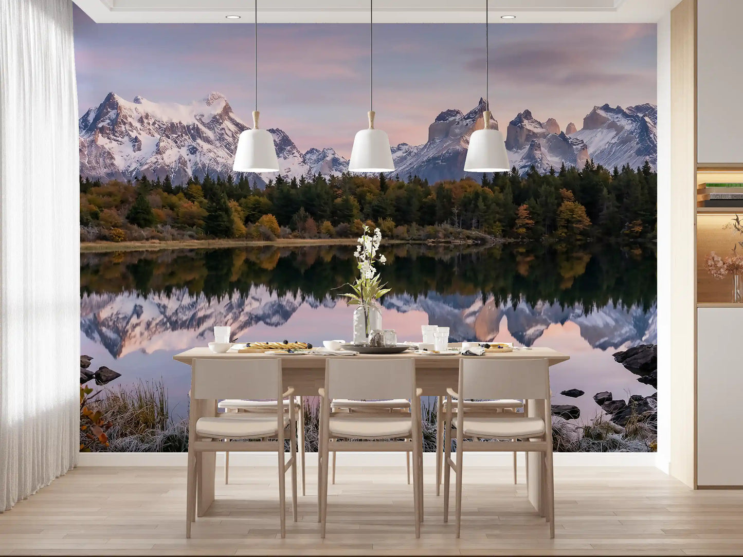 Mural de Pared Reflejo de Montaña Cielo Rosa